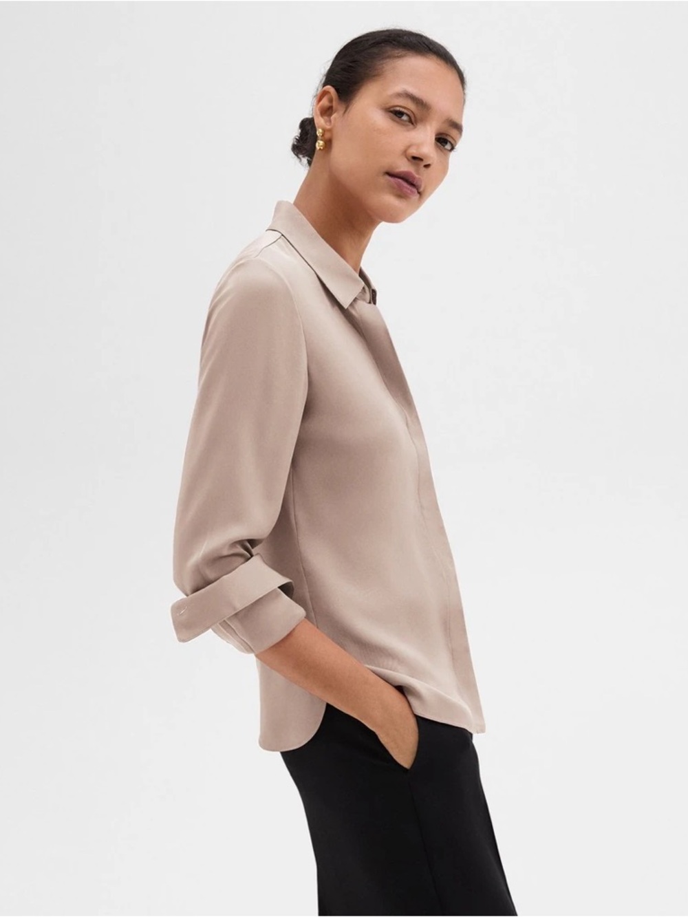 Theory Silk Button-Front Blouse